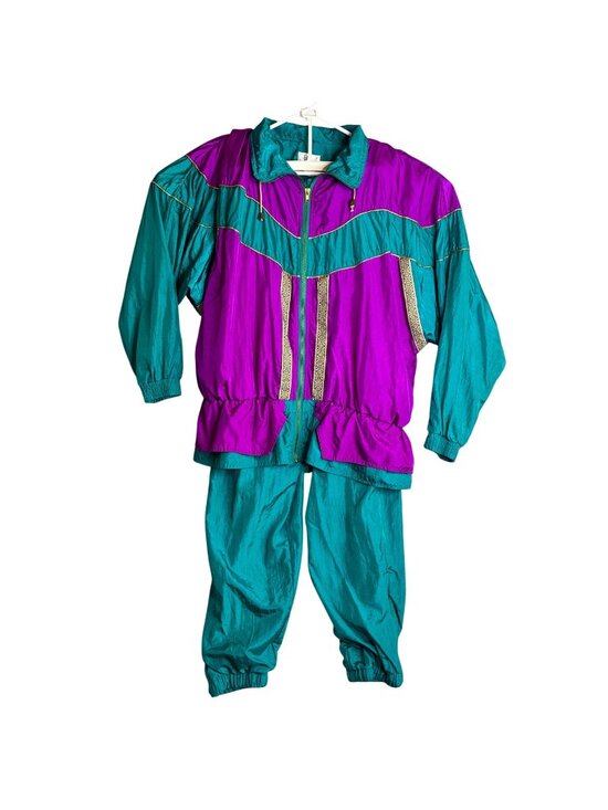 Bocoo Other - Bocoo 80s Two-Piece Tracksuit Teal & Purple Windbreaker Jacket & Pants Set L